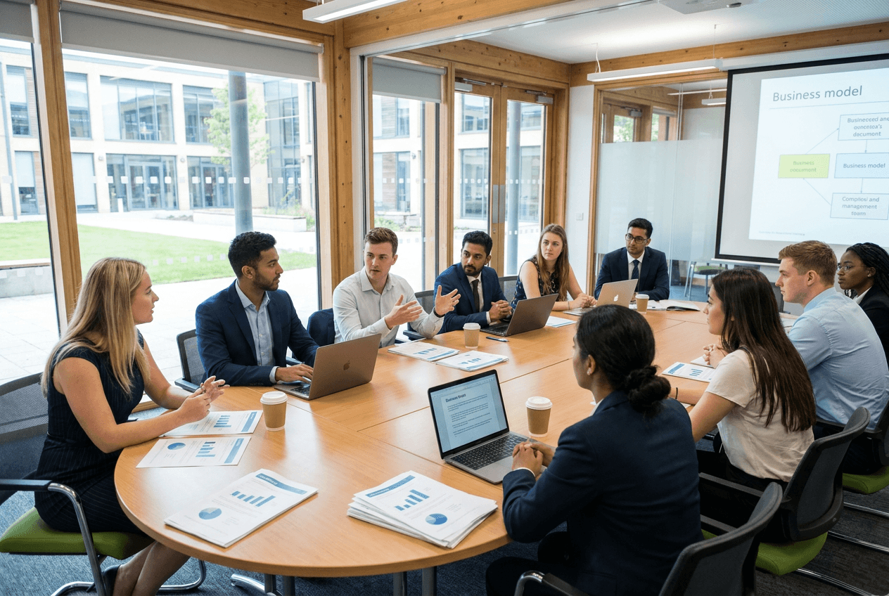 Business and Management students in seminar room