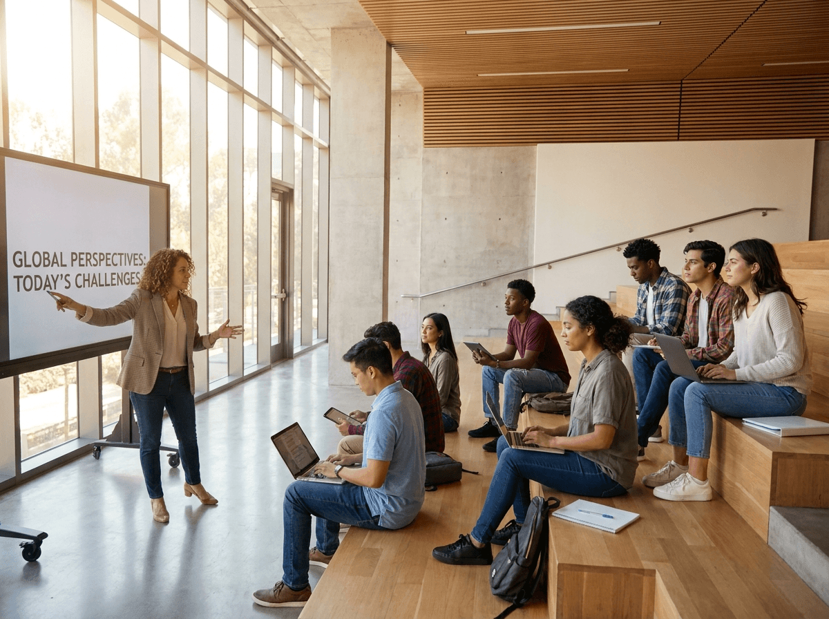 Lecturer teaching diverse students in a UCBM lecture hall